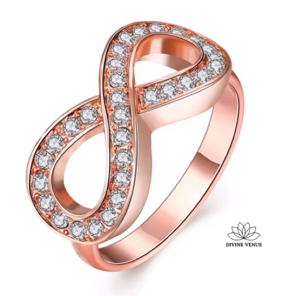 Infinity Ring | Czech Rhinestone Rose Gold Size 6 - Picture 2 of 7